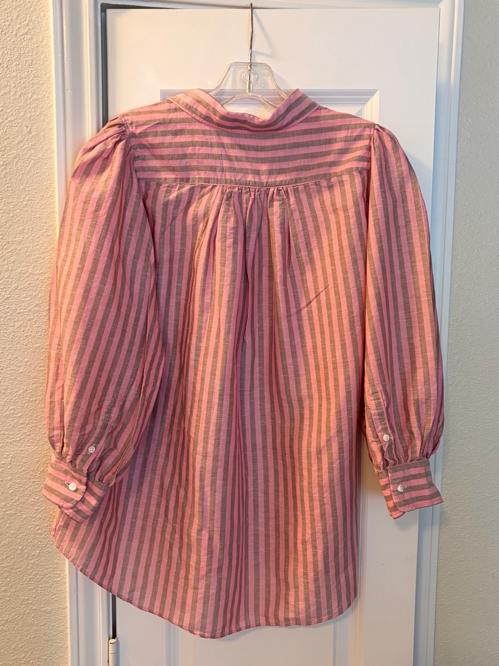 ANN MASHBURN Pink and Gray Striped Linen/Cotton Shirt - Picture 10 of 10